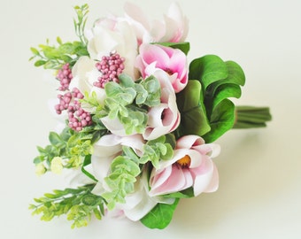 Magnolia Bouquet,Wedding Bouquet,Bridal Bouquet,Pink Bouquets,Bridesmaid Bouque,Flower Arrangement,Home decor,Silk bouquet