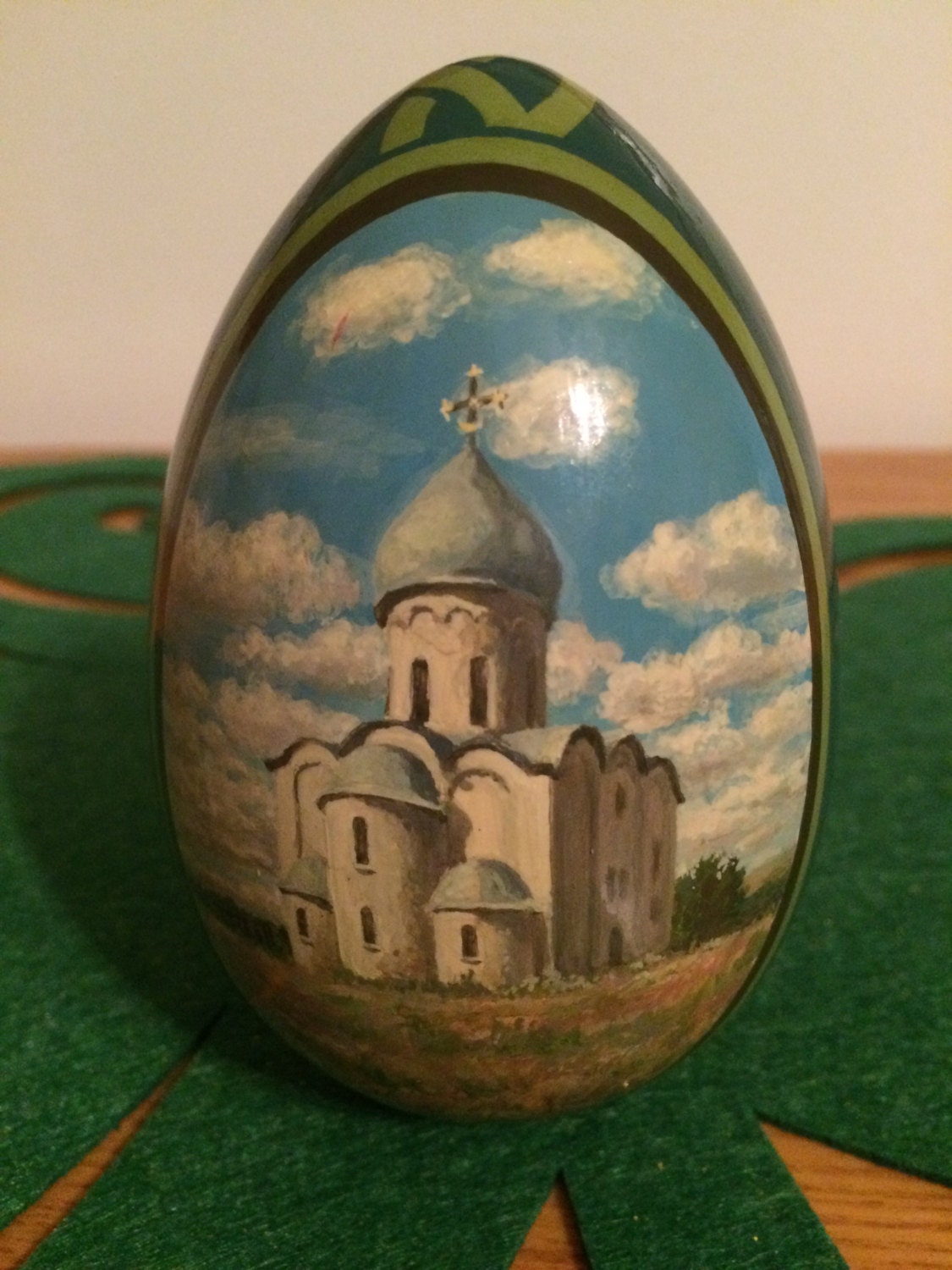 Vintage Wooden Hand Painted Russian Egg