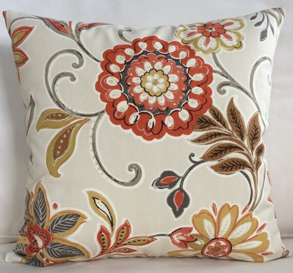 Pumpkin Orange Floral Throw Pillow Cushion by MarolizanaDesigns
