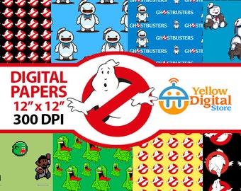 70% Off SALE GHOSTBUSTERS Digital Paper Pack, Digital Papers, 8 pdf files 12 x 12 - Instant Download