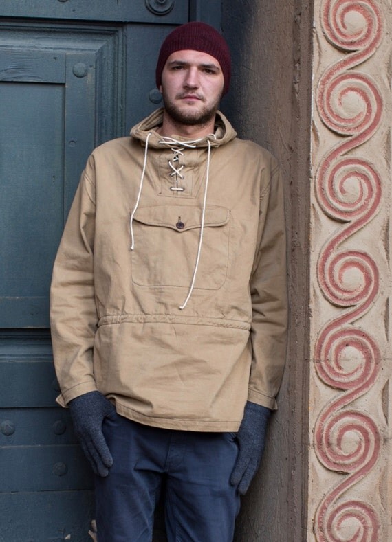 Classic Windproof Cotton Canvas Anorak Smok Parka Jacket With