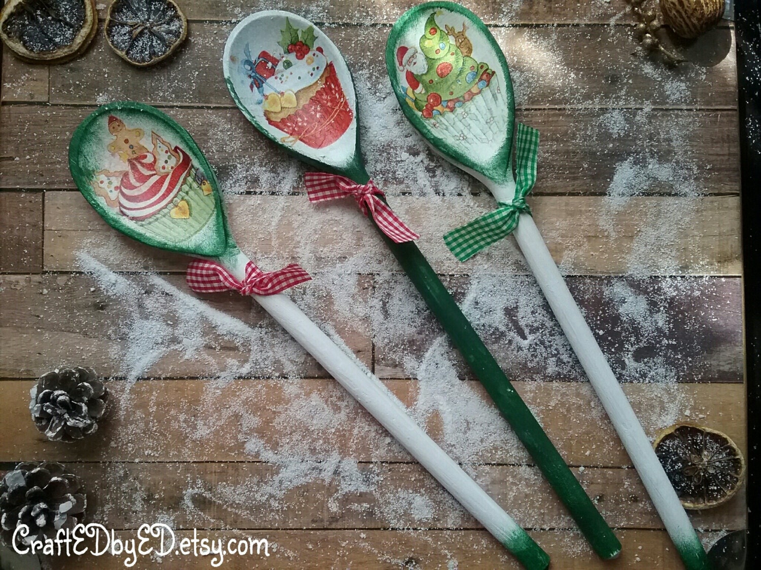 Christmas decorative spoons wooden spoons decoupage by CraftEDbyED