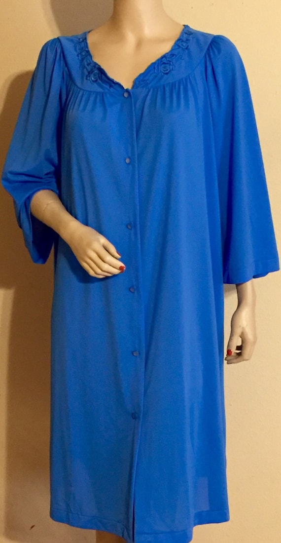 Vintage Miss ELAINE Dark Royal Blue Nylon Dressing Gown Robe