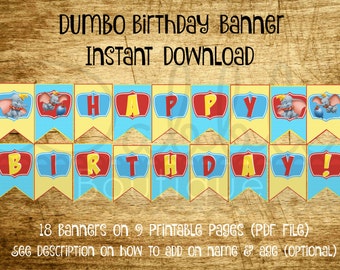 Dumbo Birthday Banner / Dumbo Birthday / Dumbo Birthday Bunting / Dumbo Birthday Sign