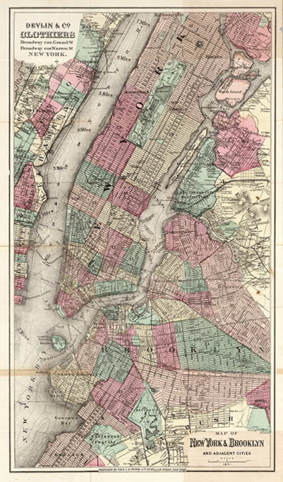 Map Of New York City Lower Manhattan 1850 Vintage