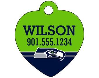 Seattle Seahawks Pet Id Tag for Dogs & Cats Personalized w/ Name and Number