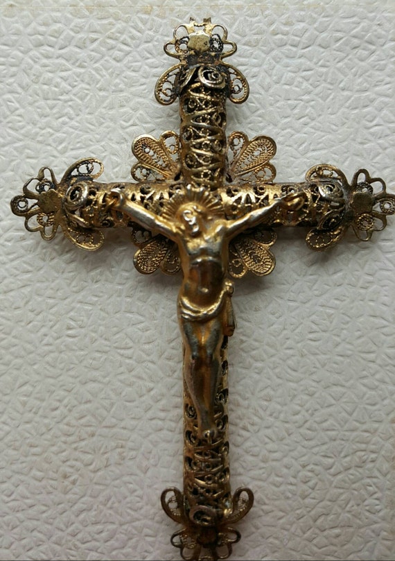 Antique Spanish Crucifix Cross Rosary Crucifix Gold Vermeil