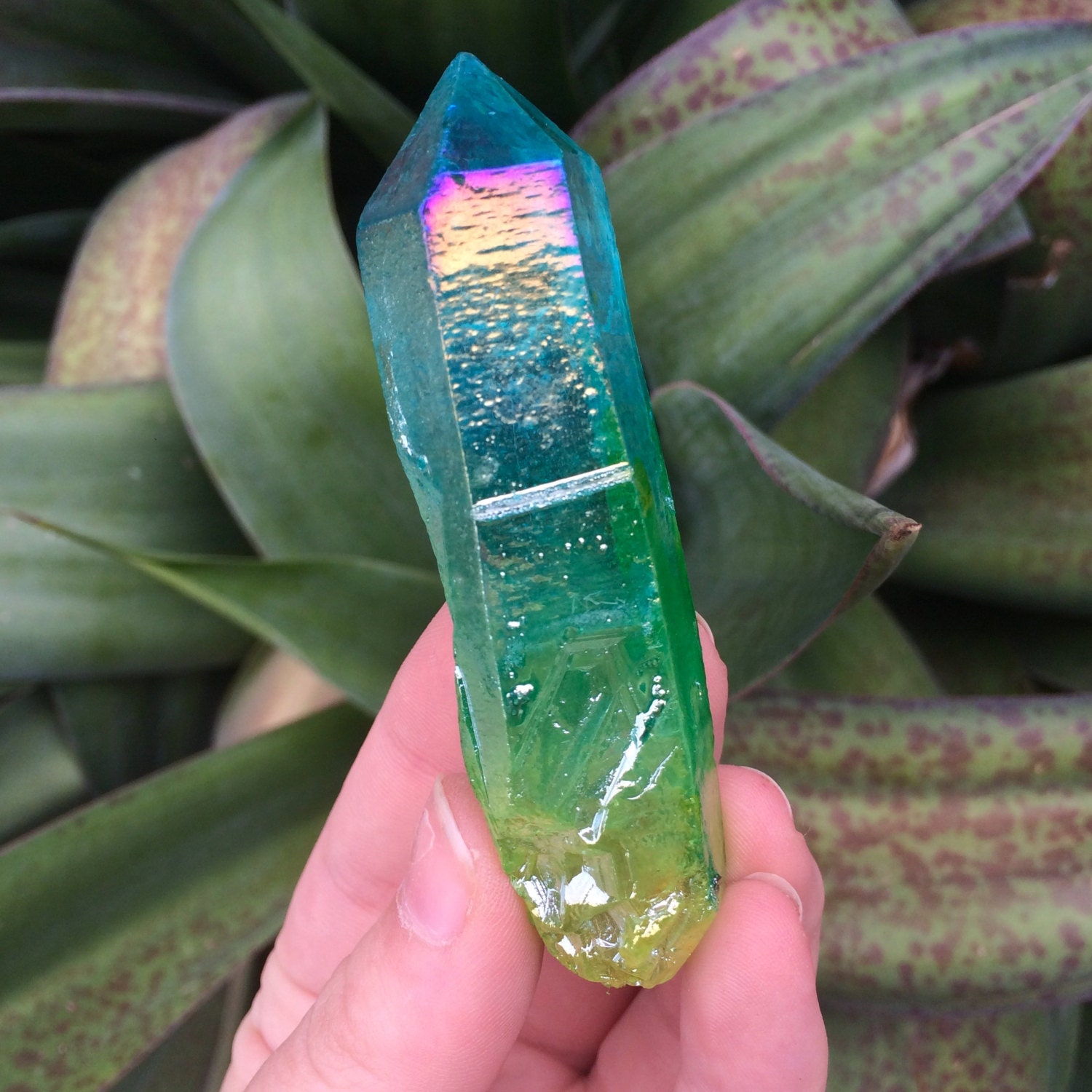 Blue Green Aura Quartz Point 65g