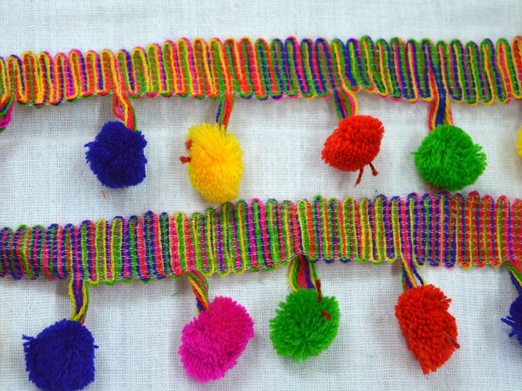 Pom Pom Trim Gypsy Bohemian Boho trim by the yard Boho Fringe