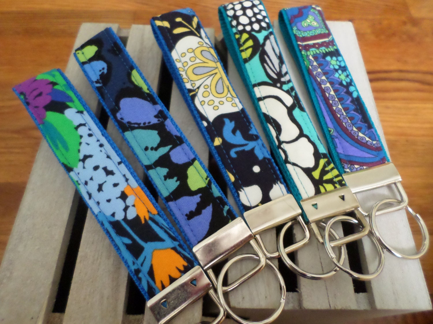 Handmade Vera Bradley Key Fob Wristlets Indigo Pop Midnight