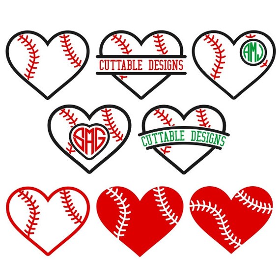 Baseball Heart Cuttable Design SVG DXF EPS use with