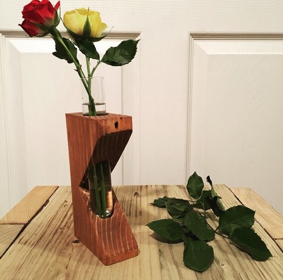 Test Tube flower vase with wooden base
