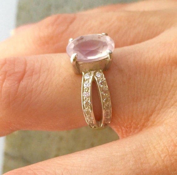 Rose Quartz Ring Natural Rose Quartz Pink Diamond Ring Pink