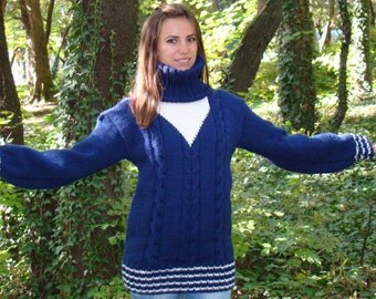 Women's sweater New Hand Knitted Mohair Sweater VERY THICK WARM Turtleneck Pullover