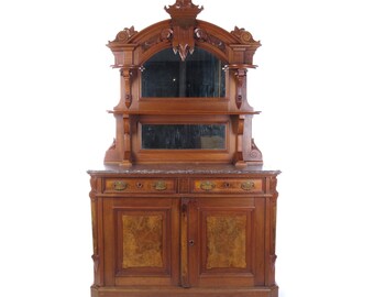 Victorian buffet server rose marble top sideboard mirror walnut antique 19th c