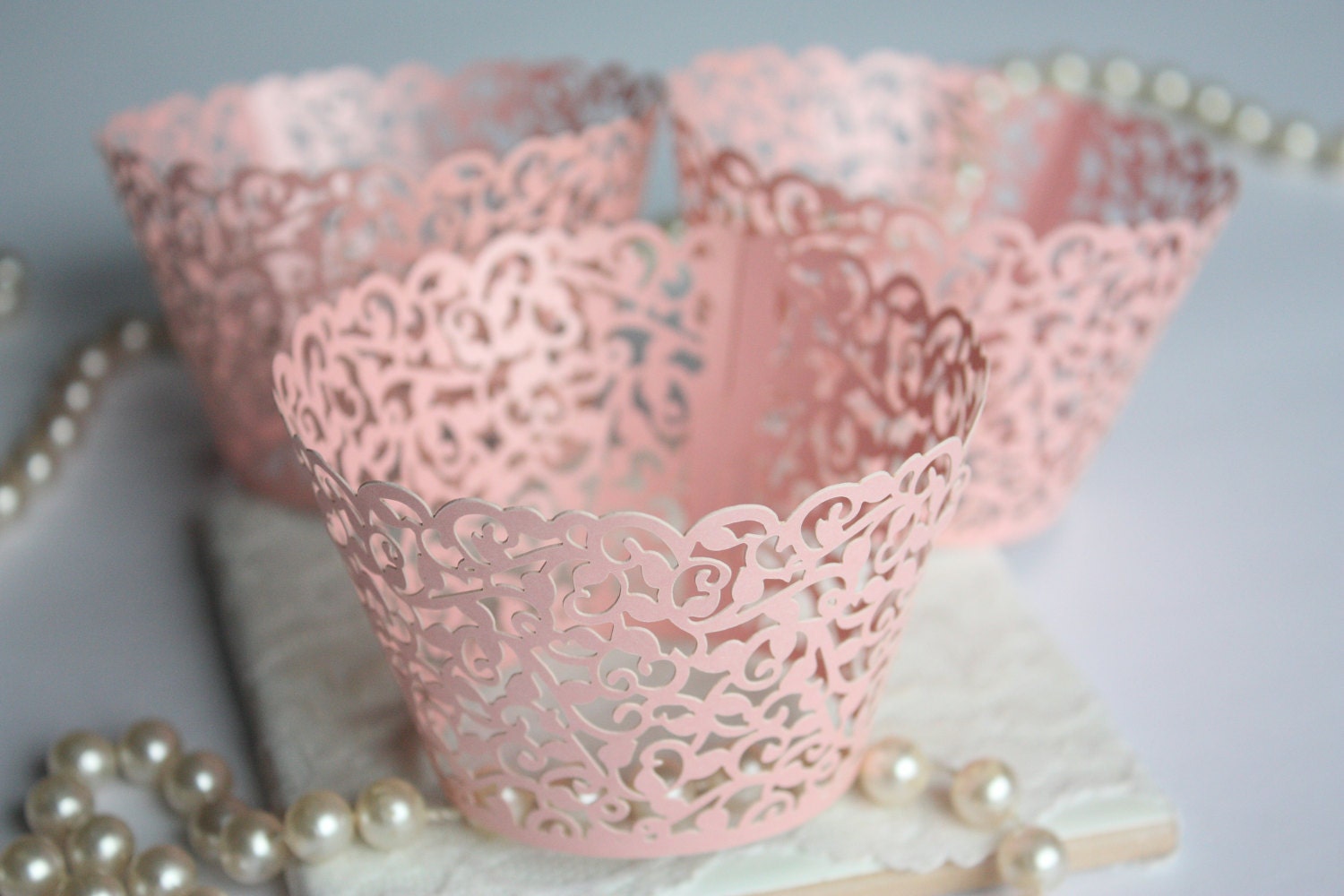 Pink Cupcake Wrappers for MINI or Standard Cupcakes Shimmer