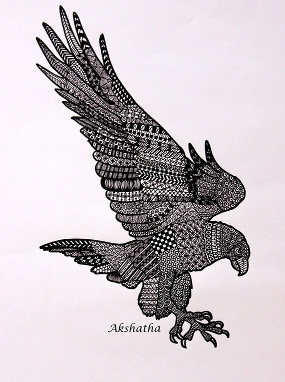 Items similar to Hawk Zentangle, Zentangle Art, Pen and Ink, Doodle Art