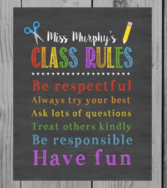 Items similar to Class Rules Sign Personalized Teacher Decor Chalkboard ...