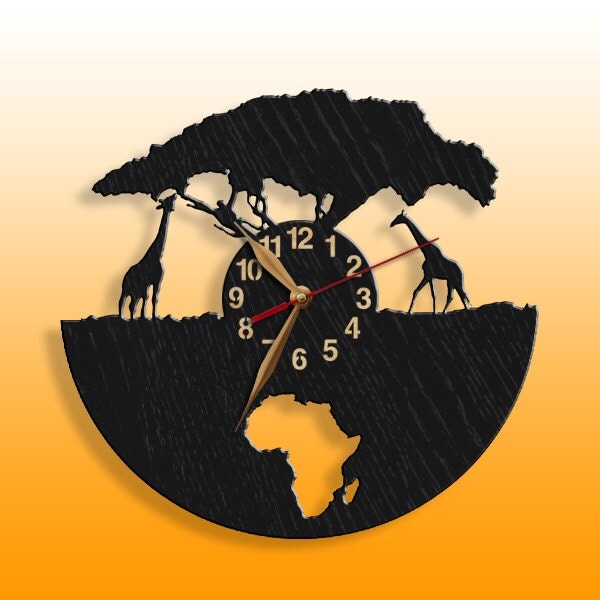 Black Wood Wall Clock Africa Girafe Wooden clock