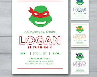 Teenage Mutant Ninja Turtles Birthday Invitation | TMNT Birthday Invite | Leonardo, Raphael, Donatello, Michaelangelo Birthday Invite