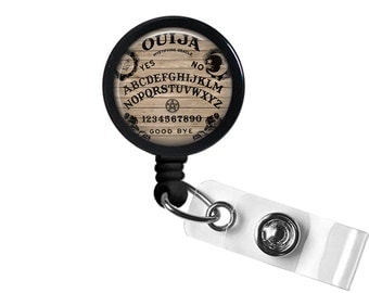 Ouija Board Photo Glass / Bottle Cap Retractable ID Badge Reel