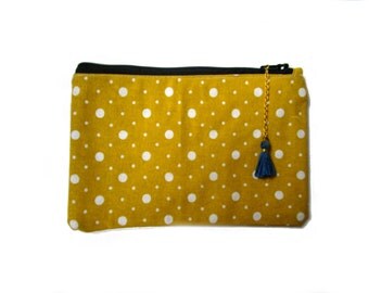 Yellow polka dot Coin Purse, Small Pouch, Little Gadget Case, Padded, Card Pouch, Zipper Wallet, polka dot