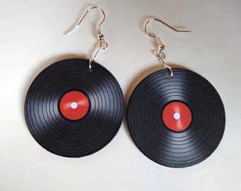 Vinyl record earrings, vinyl decoupage earrings, retro earrings, gramophone earrings, retro vinyl, music earrings, big vinyl earrings