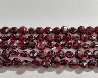 Garnet Faceted Buff Coin 7mm, Length of strand 15"