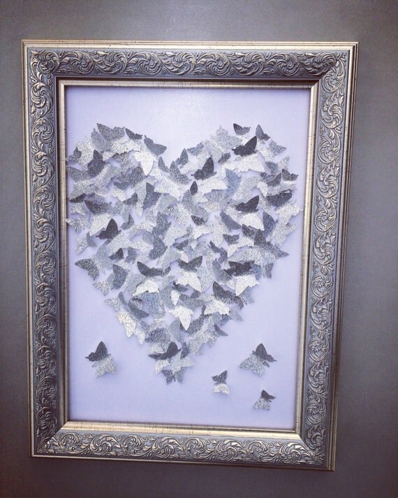 SILVER Sparkly butterfly painting Wall ART 3D Paper by Gabiworks