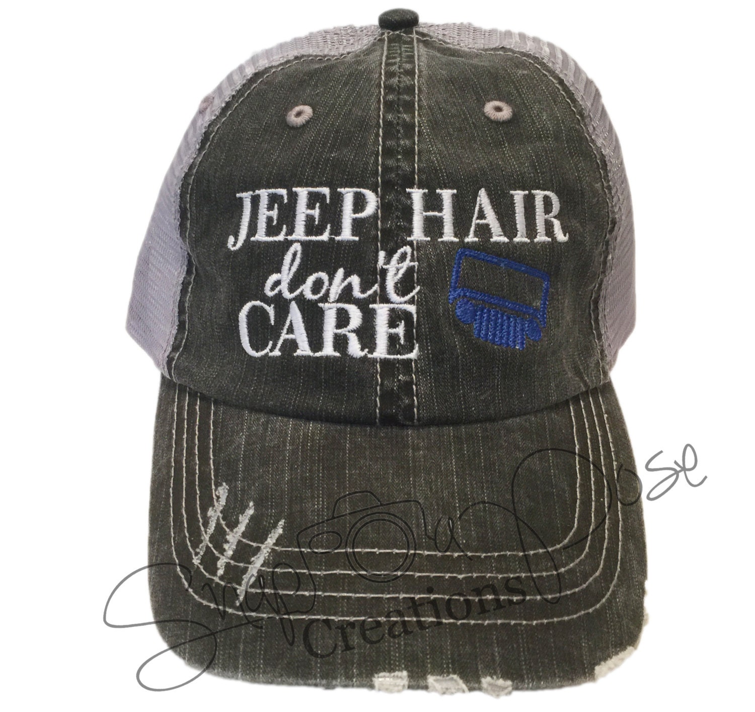 Jeep Hair Don't Care Trucker Hat Royal Blue Jeep Choose