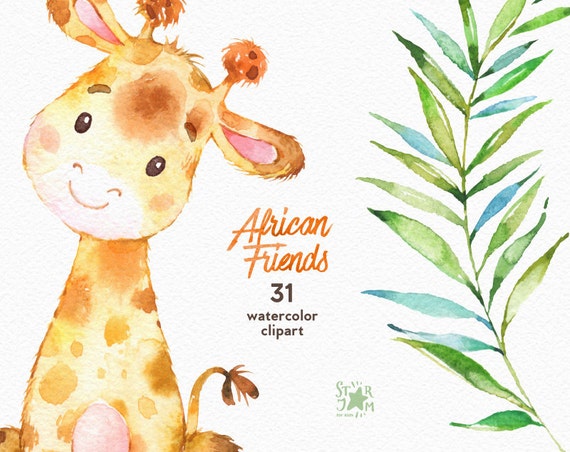 African Friends. Watercolor animals clipart lion by ...