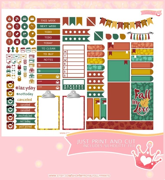 Fall Colors | Printable Planner Stickers | Happy Planner | Instant Digital Download with Silhouette file