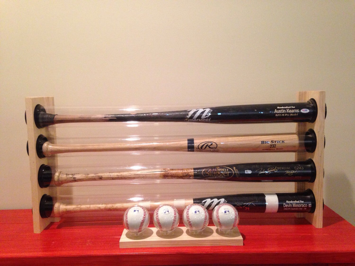 4 Baseball Bat and Ball Display Holder Rack Wall Mount