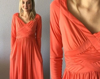 1970's Coral Maxi Dress by Robert David Morton