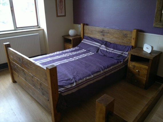 Handmade Chunky Rustic Wooden Bed Reclaimed Light Oak Finish