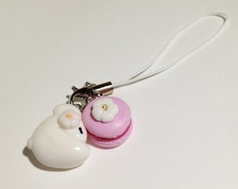 Sleepy Bunny with sakura motif and sakura macaron strap