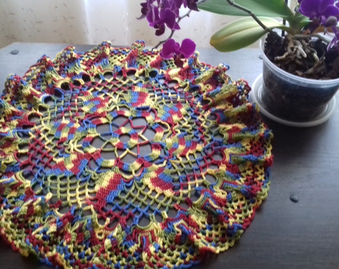 Knitted doily crochet. Openwork patterns. For home decor. Good gift for the woman. The decoration of your kitchen . Table decorations