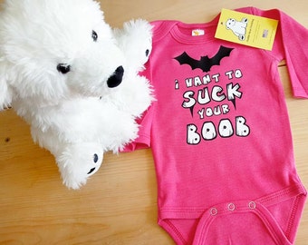 The "I Vant to Suck Your Boob" on Baby Long Sleeve Creeper Onesie