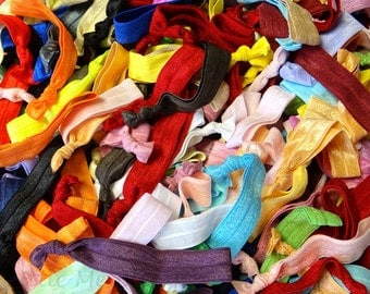 SALE Grab Bag of 100 Hair Ties (hair elastics) Bridesmaid Party Favors Yoga Birthday Ponytail ribbon elastic hair ties Customer Gift Freebie