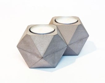 Concrete Candle Holder / Set of 2 / Geometric Candle / Concrete Decor
