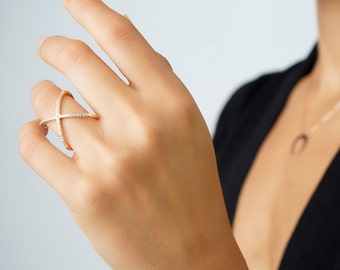Gold criss cross ring - Cross X ring - Sterling silver criss cross ring - X cross ring - CZ criss cross ring - crisscross ring - X rings