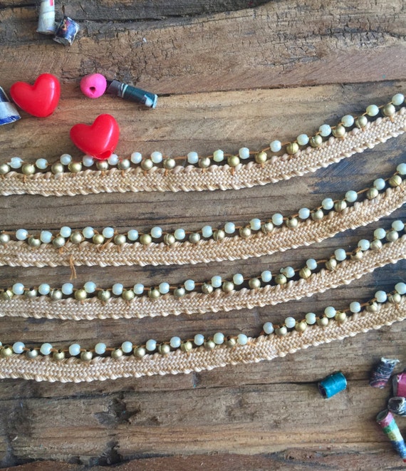 White Beaded Trim embellishments beads sewing by TrimsOnAWhim