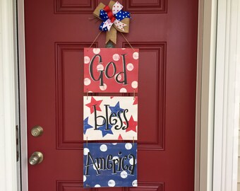 Patriotic door hanger, sale, wooden door hanger, July 4th decoration,