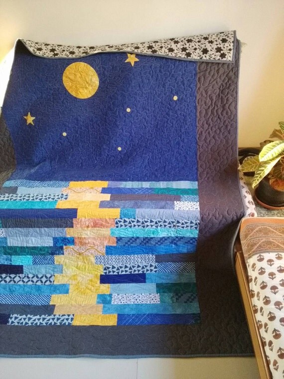 Moonreflection quilt Homemade quilt Night Sky Quilt Patchwork