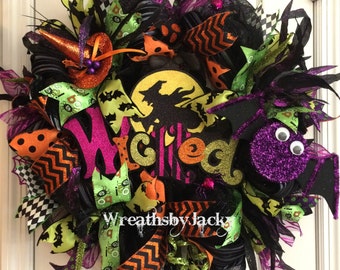 Halloween Wreath, Halloween Wreaths for Front Door, Halloween Door Decor, Vintage Halloween Decor, Witch Door Wreath, Witch Hat, Witch Decor