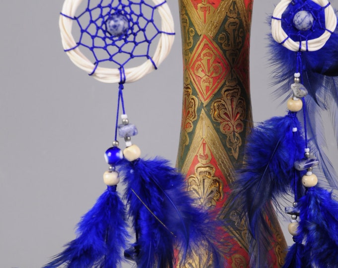 Dark Blue hair clips pendants handmade exclusive Dreamcatcher hair clips pendants Blue DreamCatcher Dreamcatchers Christmas blue hair clips