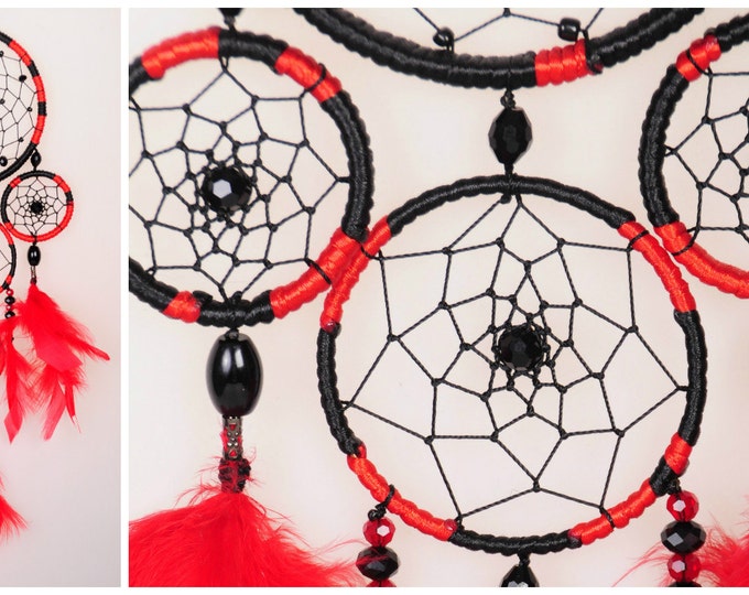 Dreamcatcher black red Сrescent Dream Catcher Large Dreamcatcher Dream сatcher dreamcatchers boho black dreamcatchers wall decor handmade