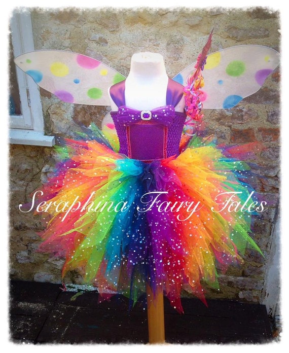 Rainbow Tutu Dress. Lined 6 layers Glitter by SeraphinaFairyTales