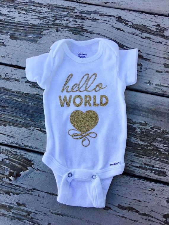 Hello World Glitter Onesie by RoniRoseDesigns on Etsy