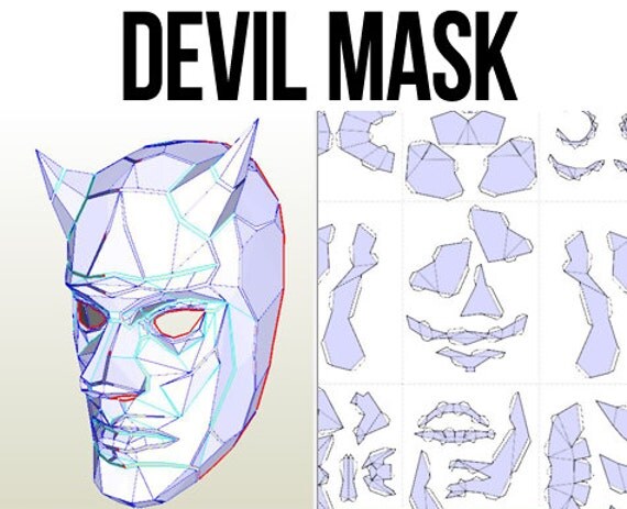 Low Poly Devil Mask Pepakura Template .pdo and .pdf file